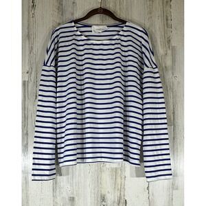Pomander Place Blouse Top Size XL Blue White Breton French Stripe Cotton Blend